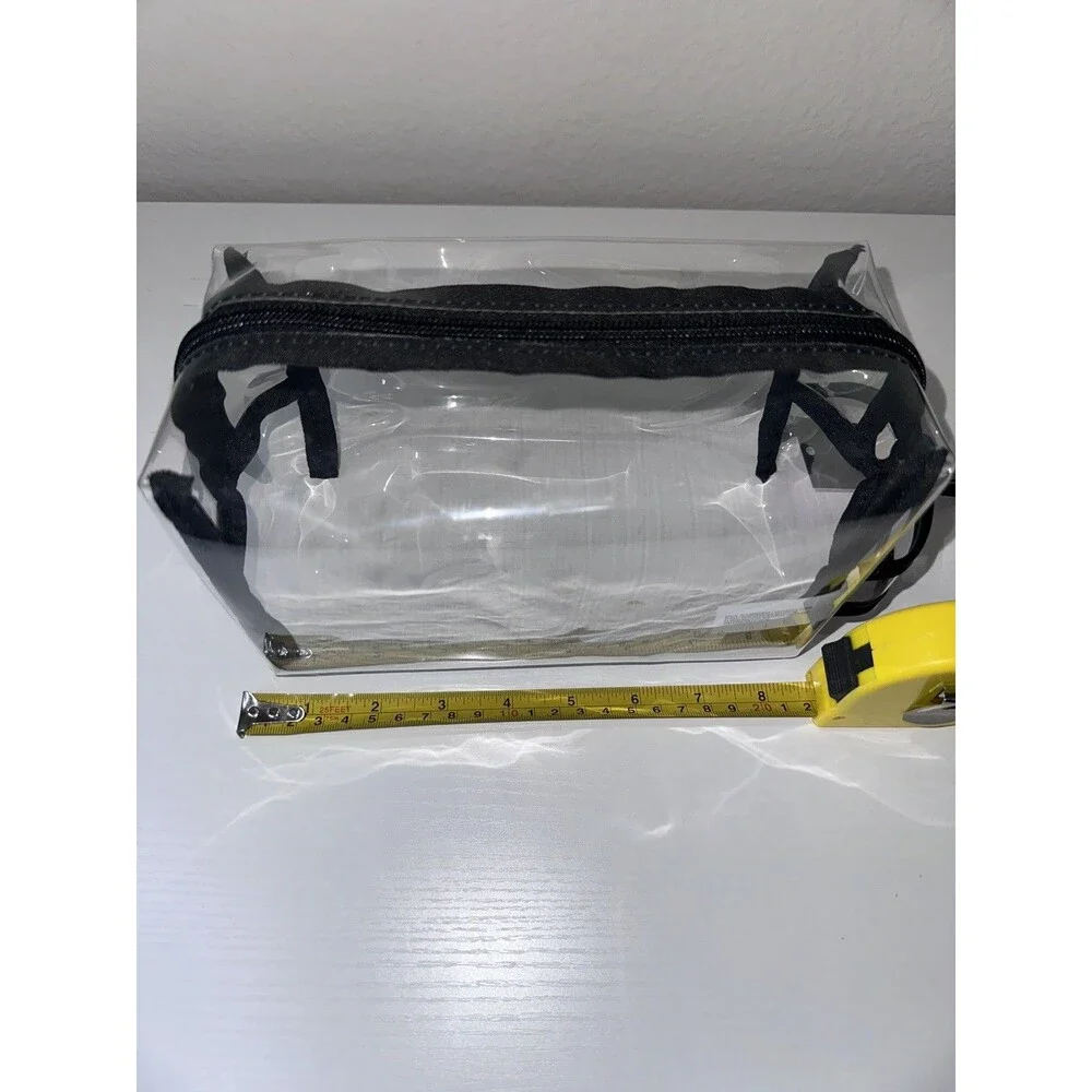 Transparent PVC Cosmetic Bag Black Mesh Gym Travel Vacation Toiletry Organizer